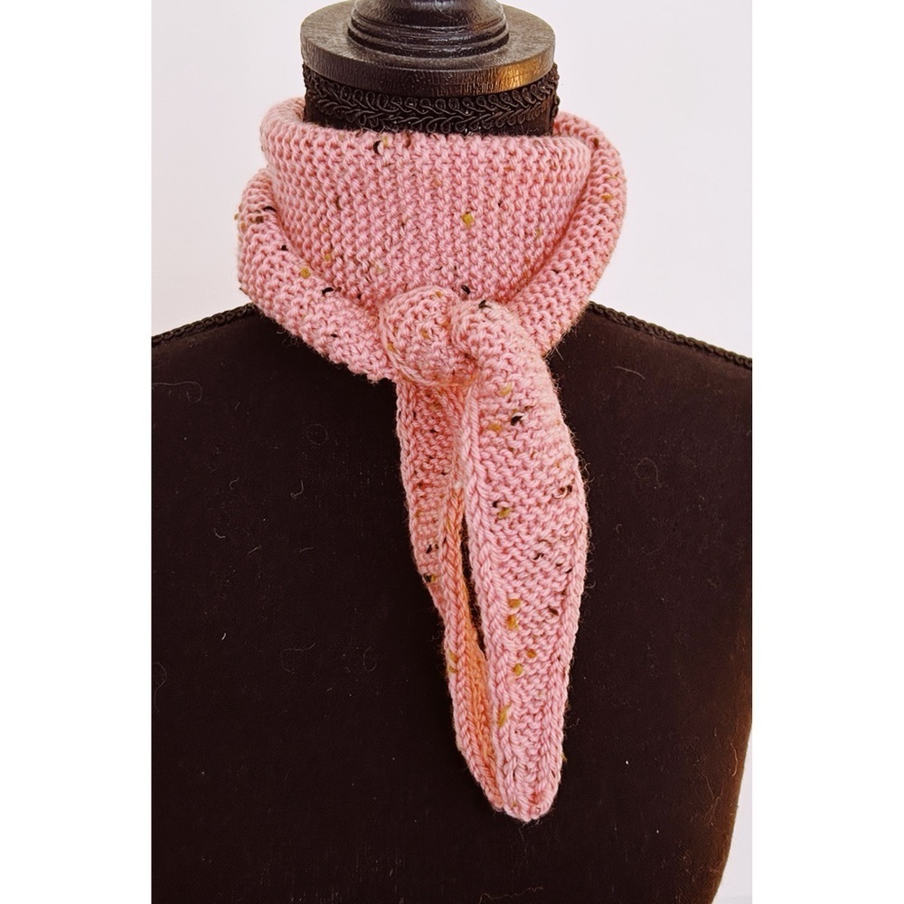 Brand New Hand knit Sophie Scarf in Pink with Flecks of Black & Green Size L